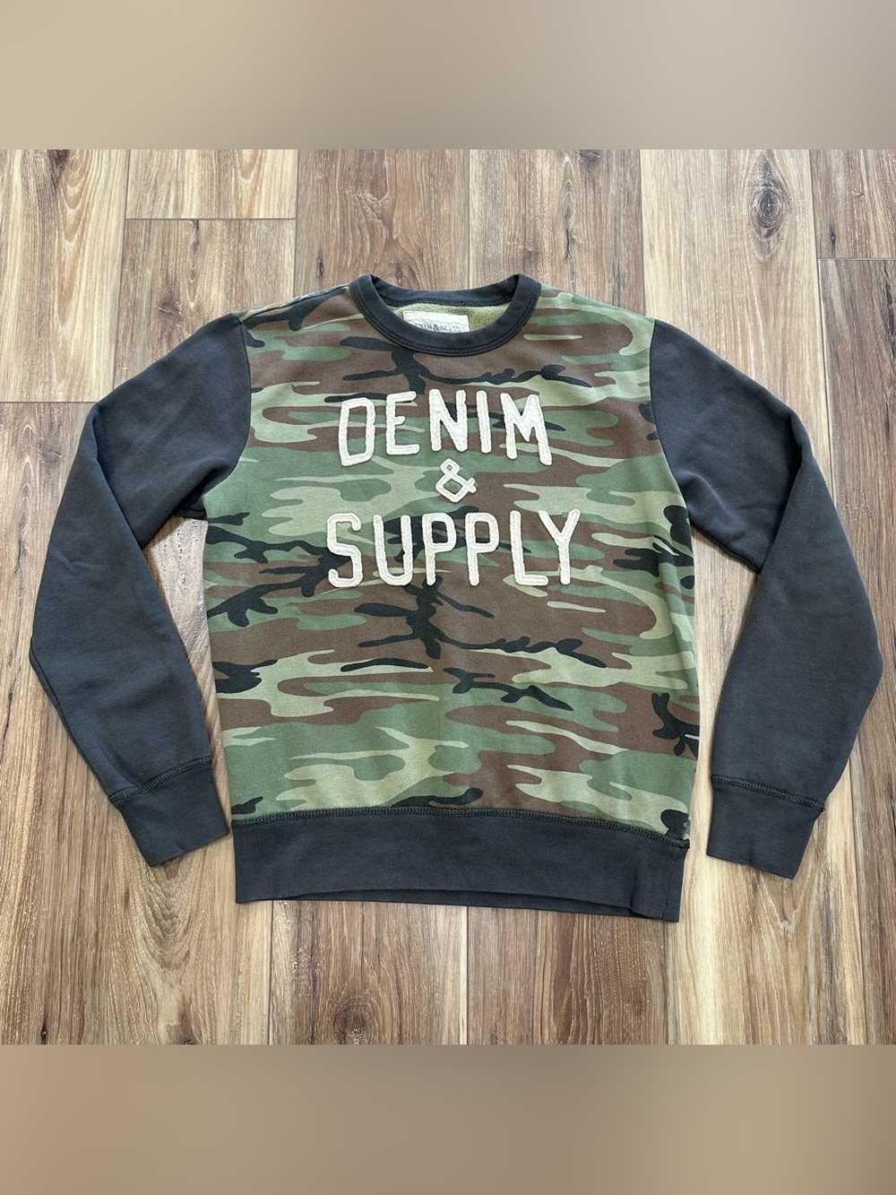 Ralph Lauren Denim & Supply Camo Spell Out Crewneck Sweatshirt, Small